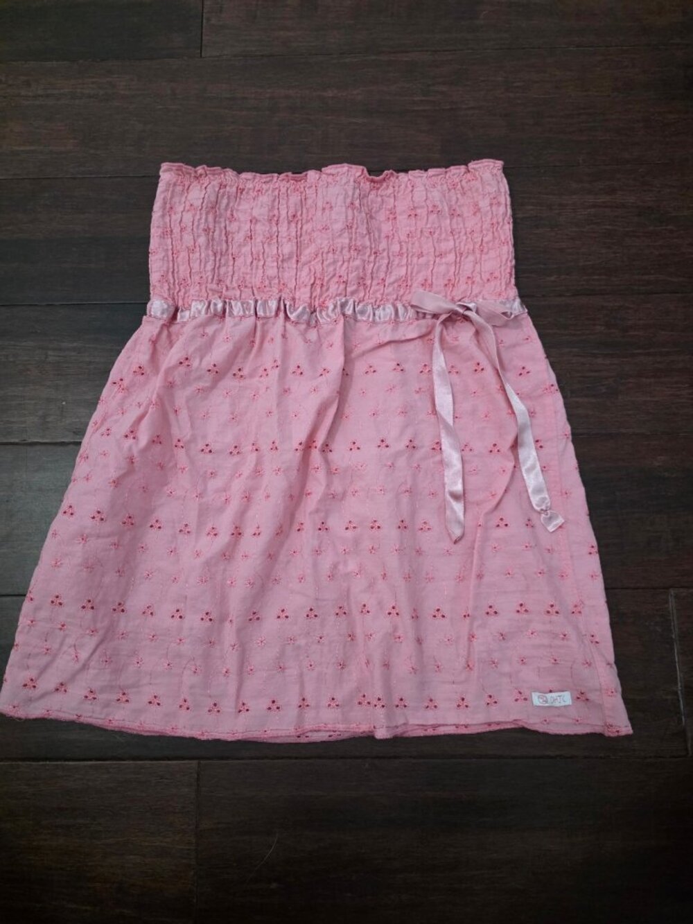 Duck Head Jeans Co Pink Strapless Smocked Eyelet Babydoll Top Sz Sm Y2K Vintage